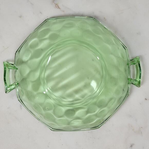 VTG Heisey Octagon Dish 7" Moonbeam Green Candy Bowl Green Trinket Vanity Handle - Picture 11 of 16